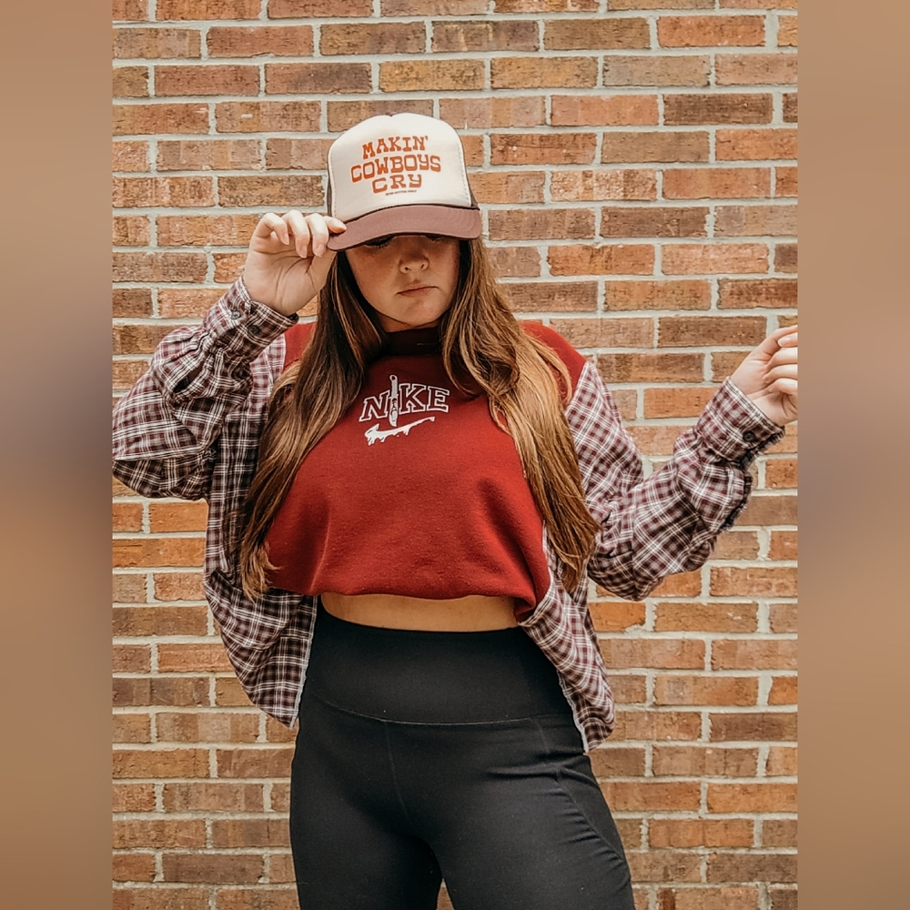 Upcycled Vintage Crewneck X Flannel With Ghostface Logo